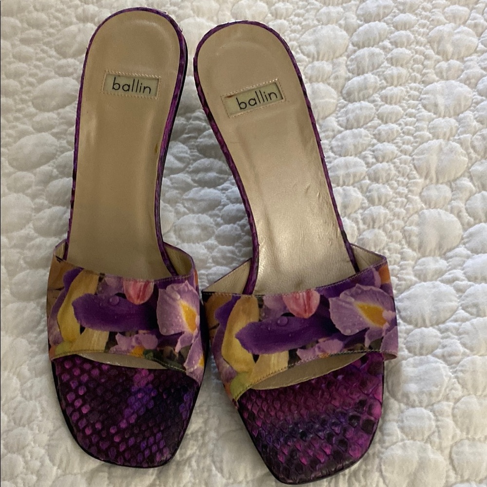 Women's Purple Flooral Italian kitten heel sandals